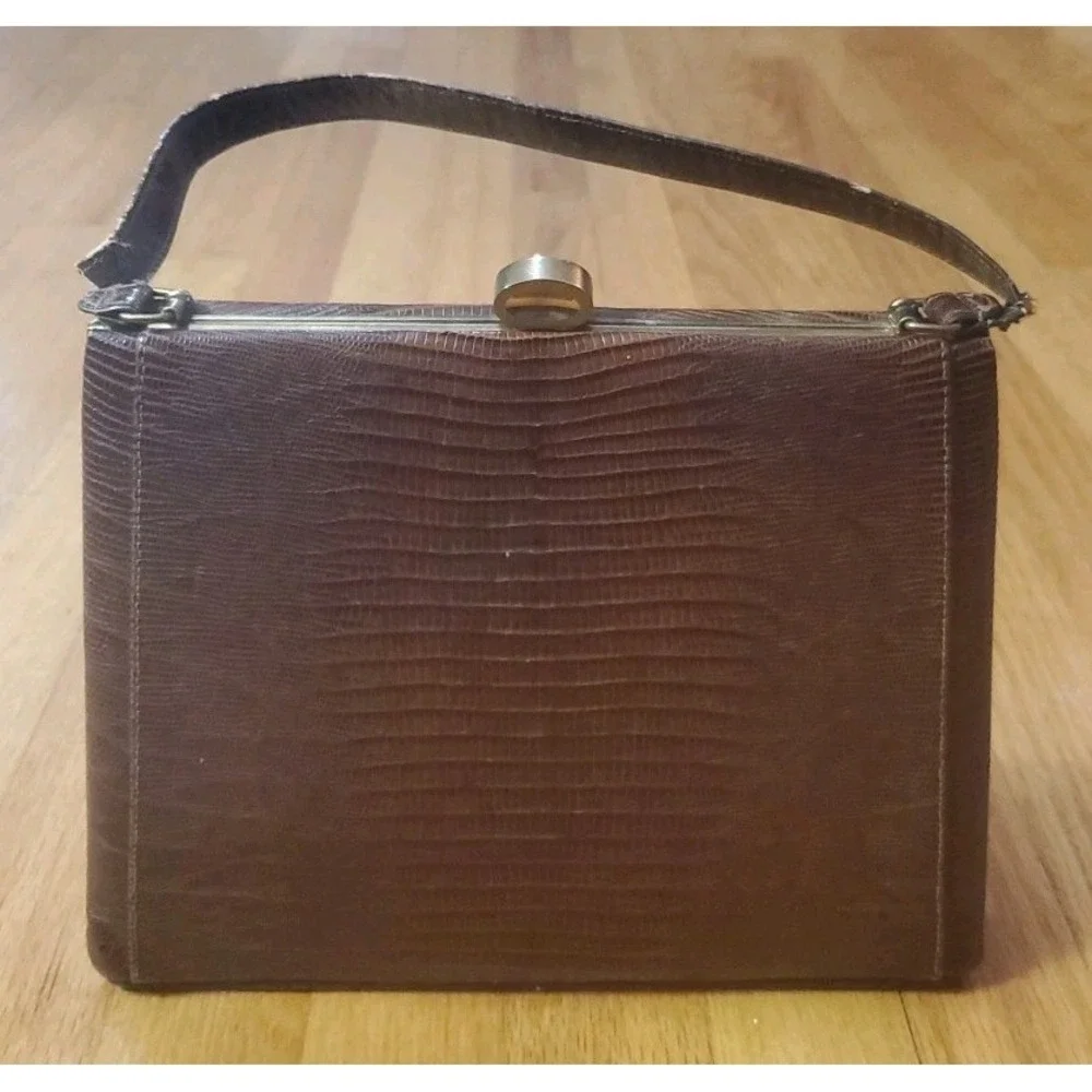 Vintage‎ Croc Leather Handbag Satchel Purse Leon Of California USA 50s *FLAWS